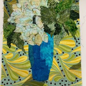 Artist Handcrafted Blue Vase Wall Quilt 20” X 16”. Unframed beautiful stitching